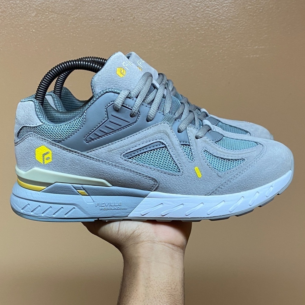 Fitville Rebound Core V1 Walking Sneakers “Sandy Gray Yellow White” Size 8.5EW